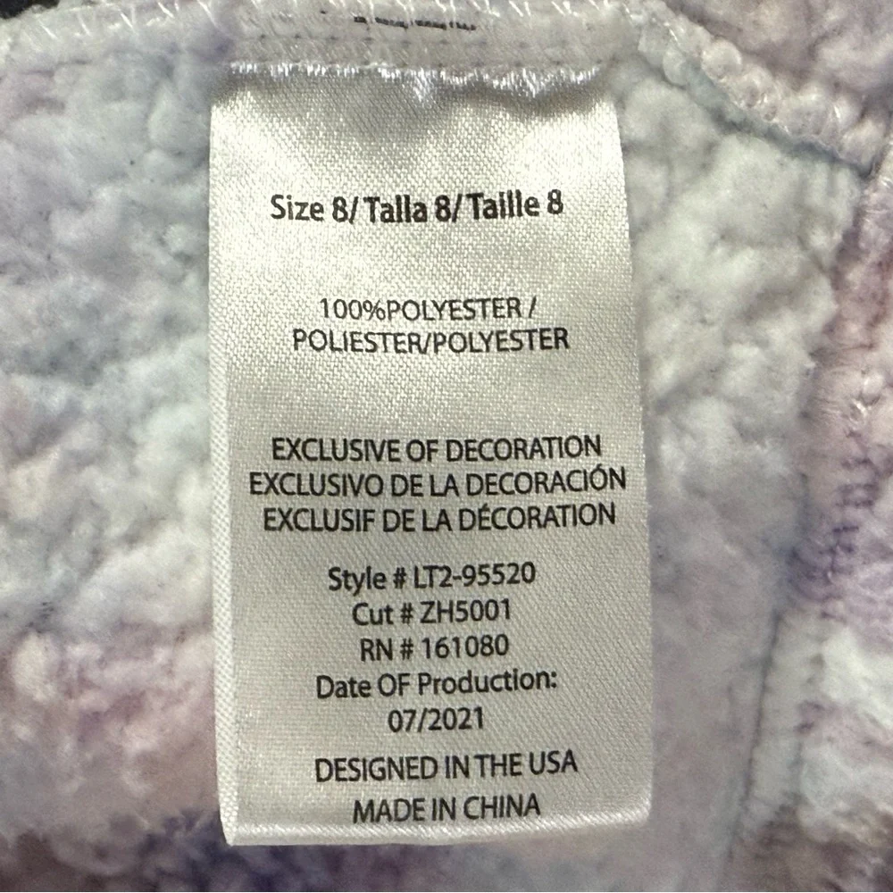 Limited Too Girls Sz 8 Sherpa Pastel Tie Dye Hooded Zip Up Jacket Pockets Spring